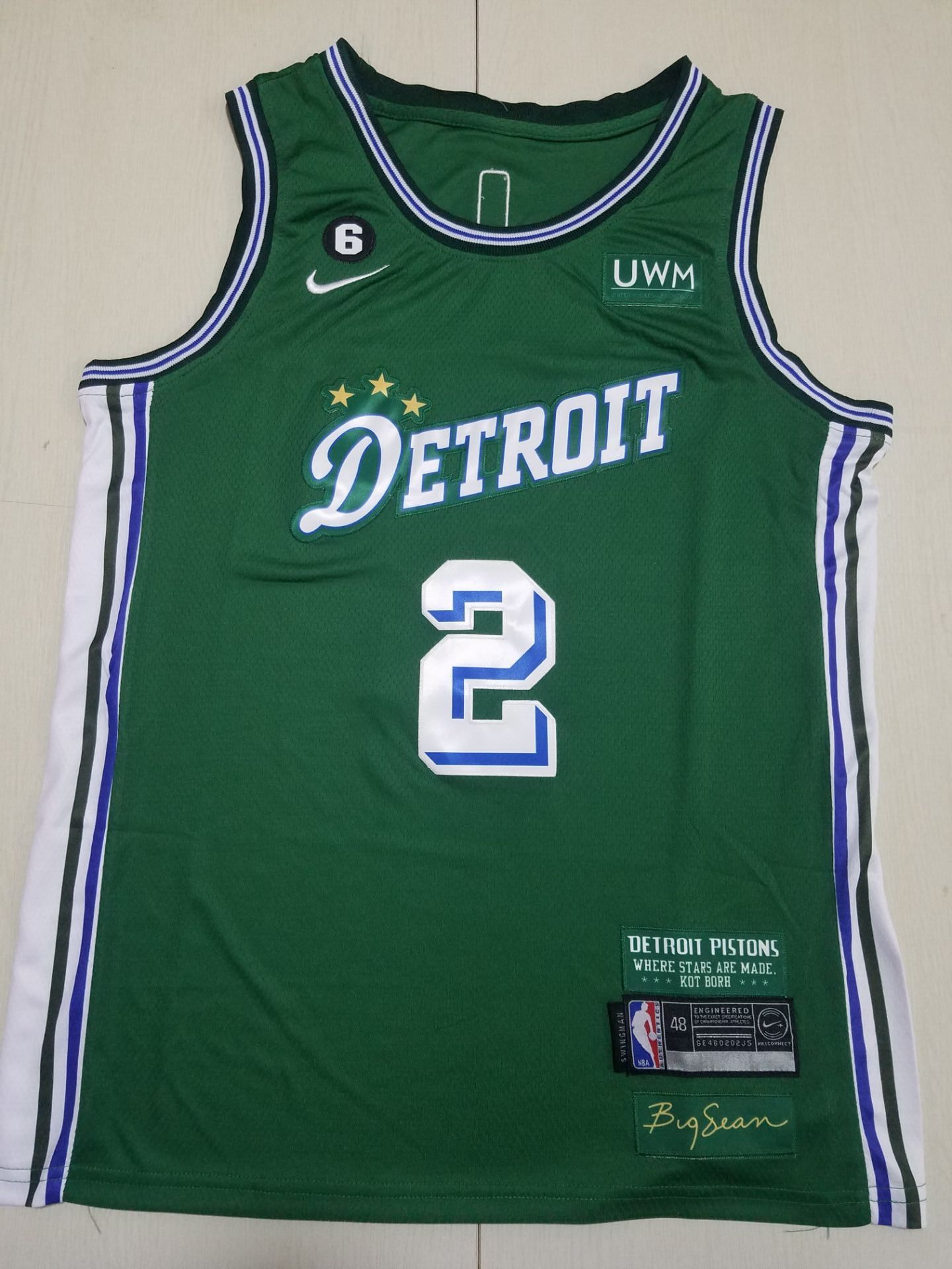 Men Detroit Pistons #2 Cunningham Green Nike City Edition 2022 NBA Jersey